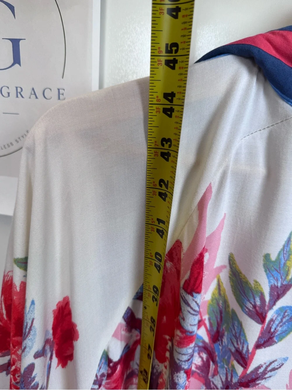Flying Tomato Cream Kimono Cardigan with Red & Blue Floral Accents